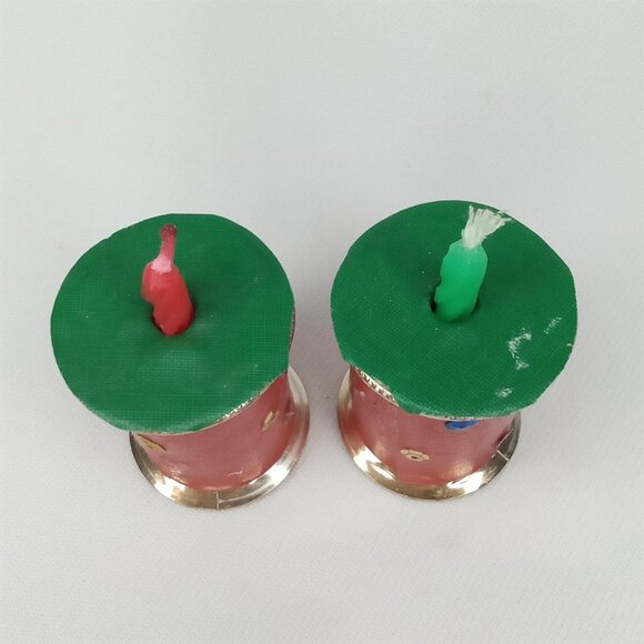 Vintage Christmas Candle Holders Set Of 2 Made From Thread Spools 1970s - Picture 8 of 9